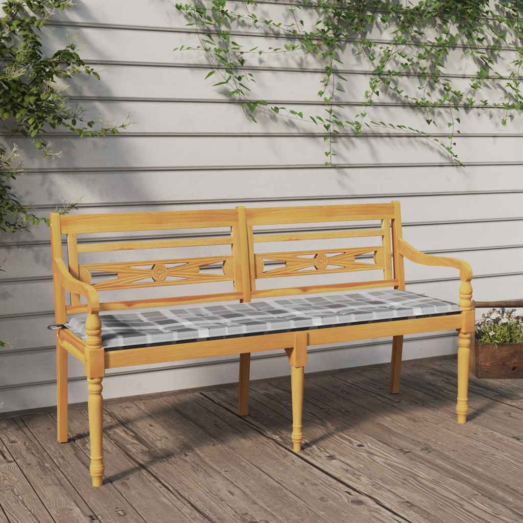 Lavice Batavia Šedá Kostkovaná Poduška 150 Cm Masivní Teak