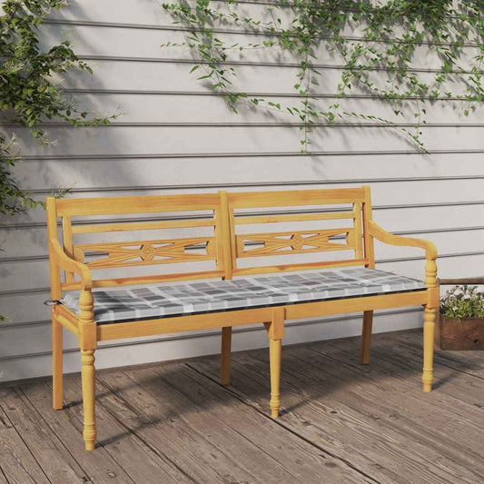 Lavice Batavia Šedá Kostkovaná Poduška 150 Cm Masivní Teak