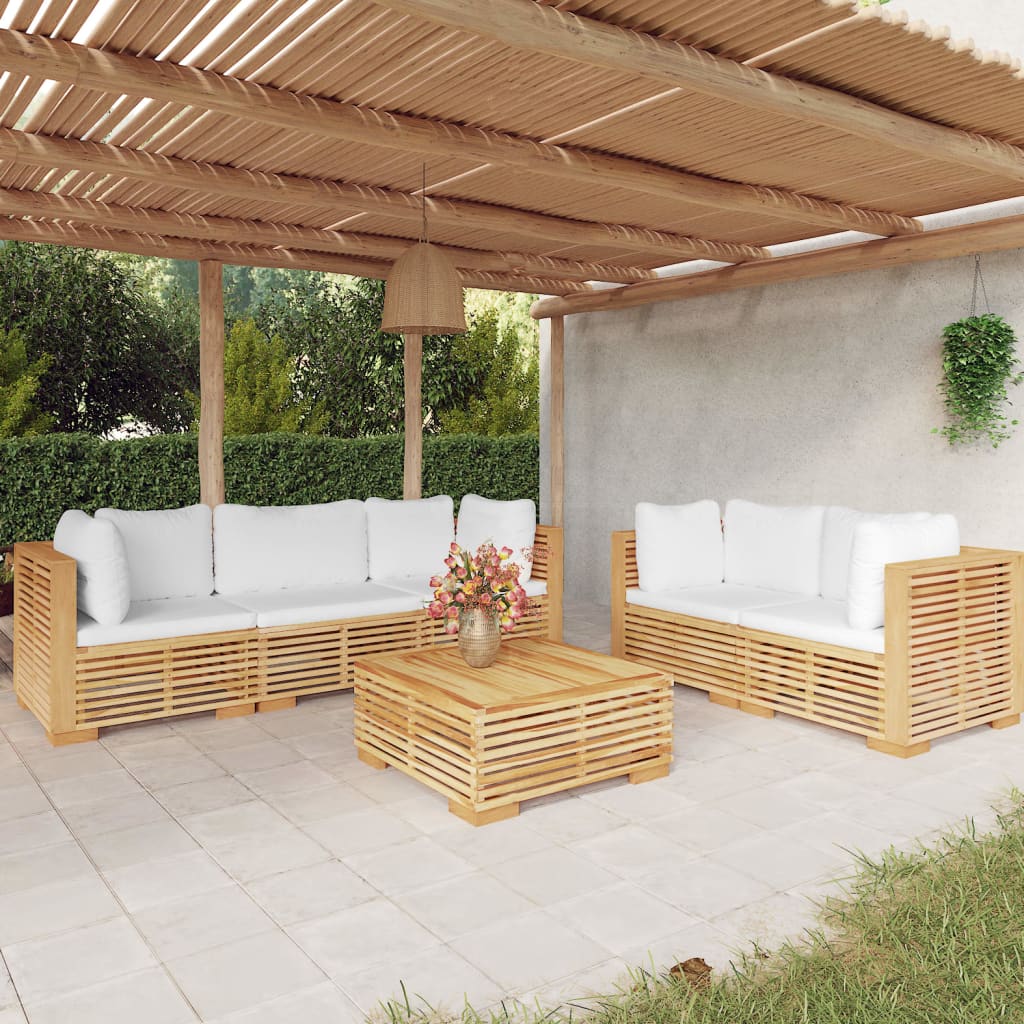 6Dílná Zahradní Sedací Souprava S Poduškami Masivní Teak