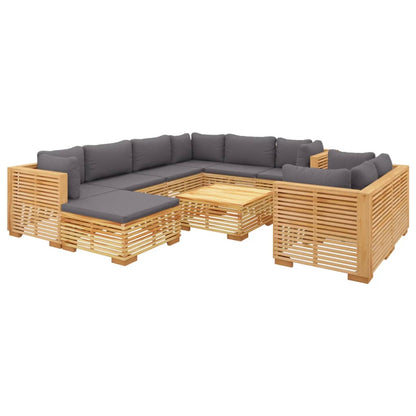 10Dílná Zahradní Sedací Souprava S Poduškami Masivní Teak