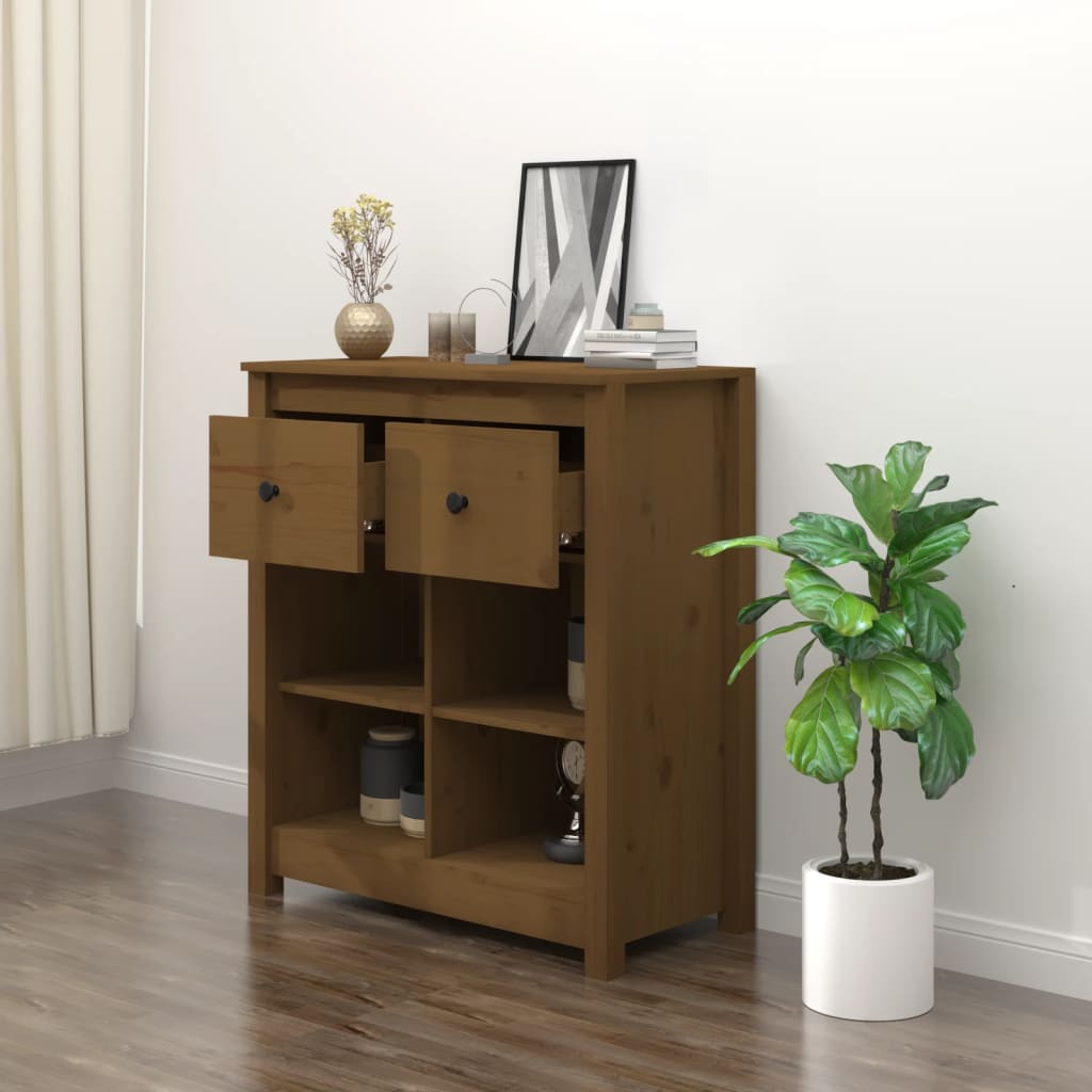 Příborník Medově Hnědý 70 X 35 X 80 Cm Masivní Borové Dřevo