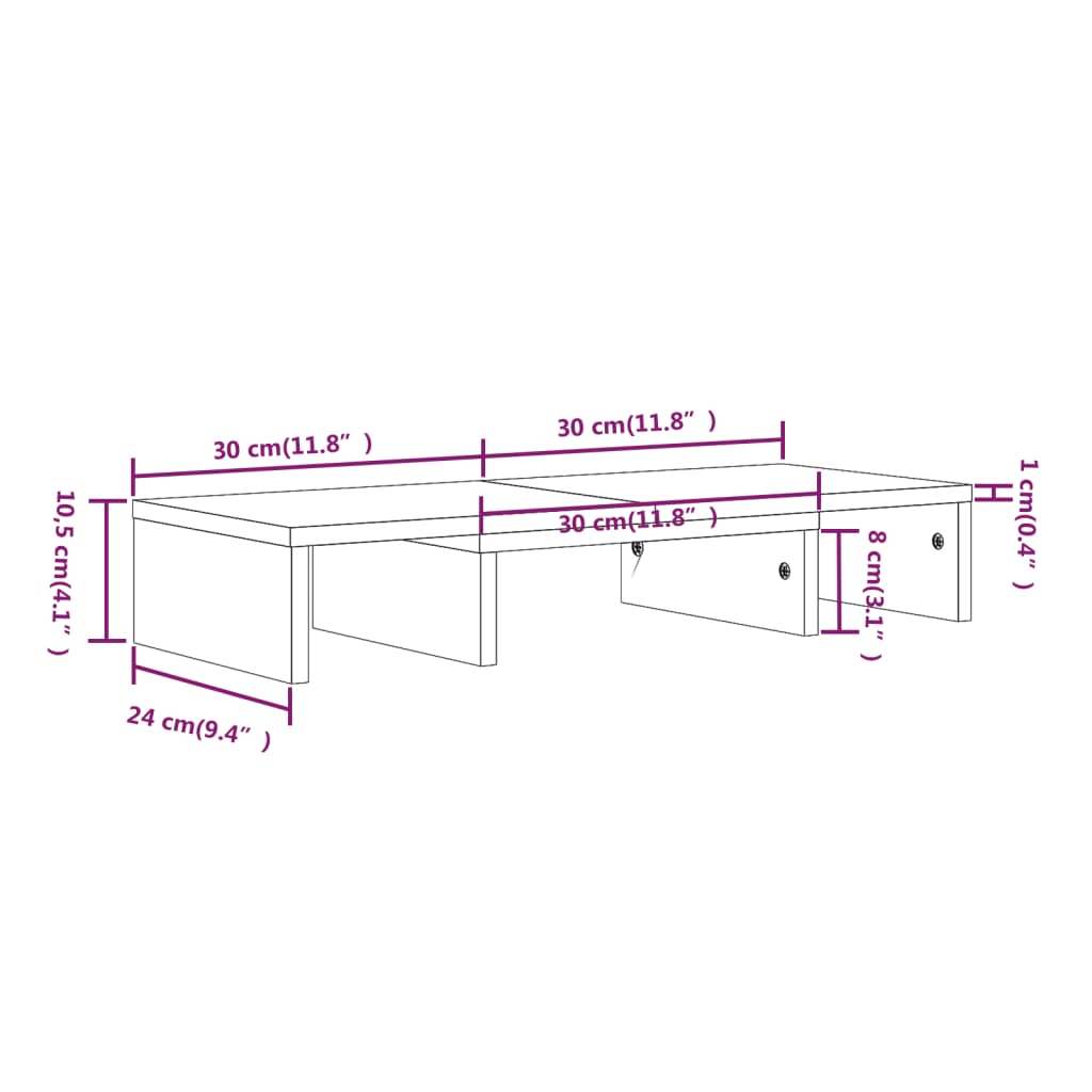 Stojan Na Monitor 60 X 24 X 10,5 Cm Masivní Borové Dřevo