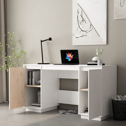 Psací Stůl Bílý 140 X 50 X 75 Cm Masivní Borové Dřevo