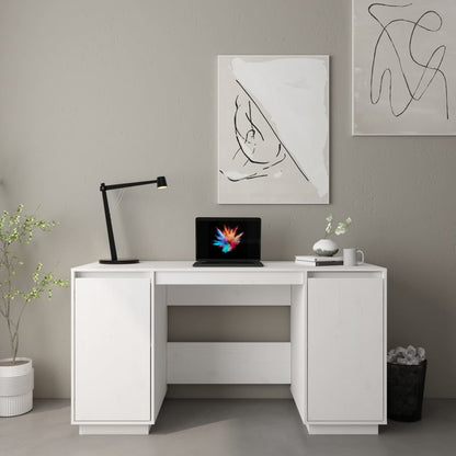 Psací Stůl Bílý 140 X 50 X 75 Cm Masivní Borové Dřevo