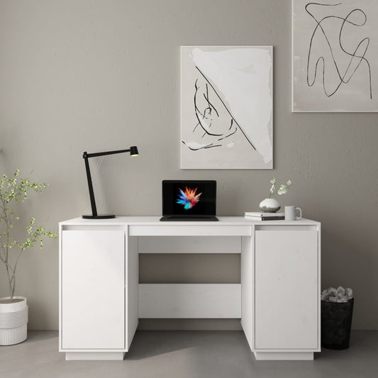 Psací Stůl Bílý 140 X 50 X 75 Cm Masivní Borové Dřevo