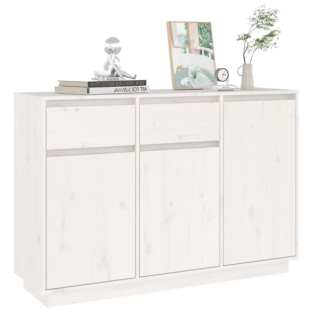 Příborník Bílý 110 X 34 X 75 Cm Masivní Borové Dřevo