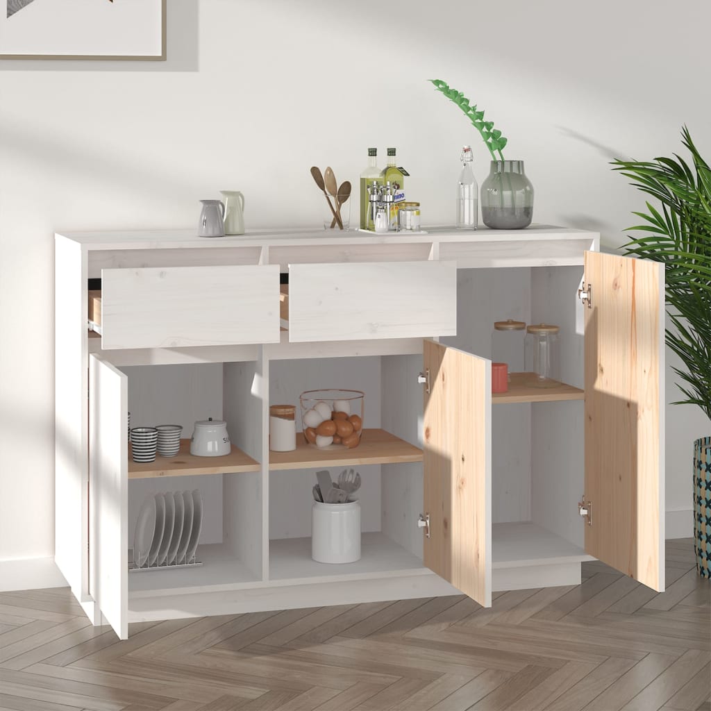 Příborník Bílý 110 X 34 X 75 Cm Masivní Borové Dřevo