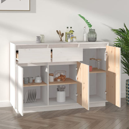 Příborník Bílý 110 X 34 X 75 Cm Masivní Borové Dřevo
