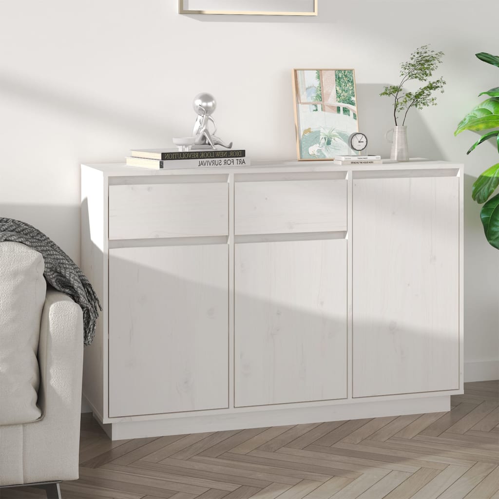 Příborník Bílý 110 X 34 X 75 Cm Masivní Borové Dřevo