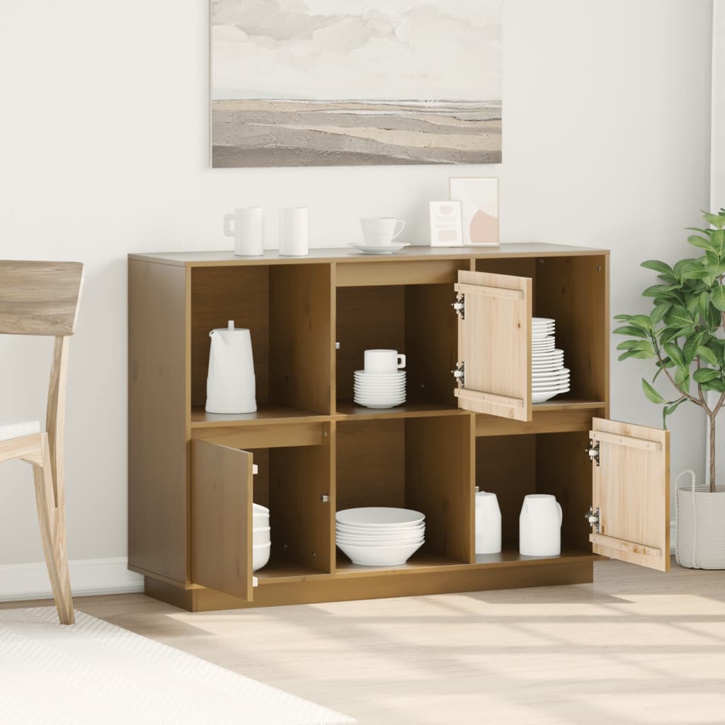 Příborník Medově Hnědý 110,5 X 35 X 80 Cm Masivní Borové Dřevo