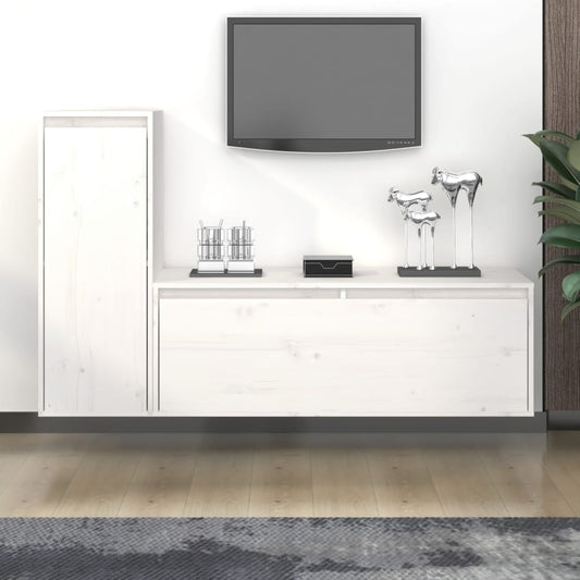 Tv Skříňky 2 Ks Bílé Masivní Borové Dřevo