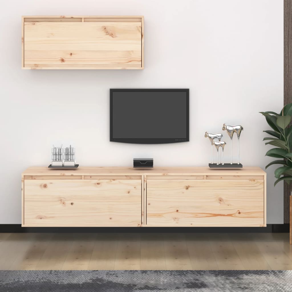 Tv Skříňky 3 Ks Bílé Masivní Borové Dřevo