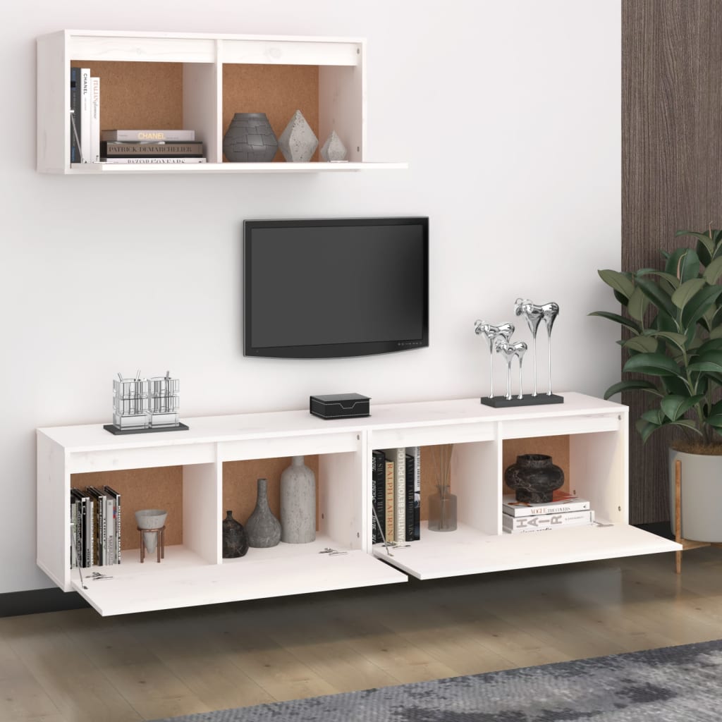 Tv Skříňky 3 Ks Bílé Masivní Borové Dřevo