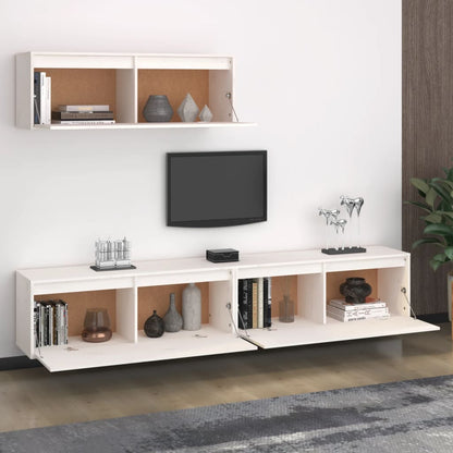 Sada 3 Kusů Tv Skříněk Masivní Dřevo Borovice