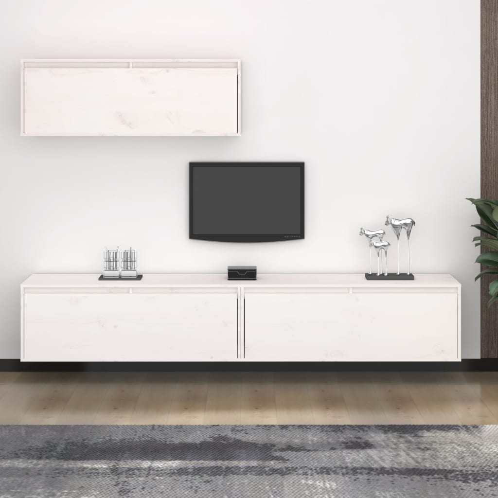 Sada 3 Kusů Tv Skříněk Masivní Dřevo Borovice
