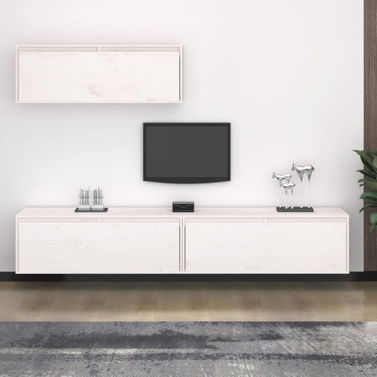 Sada 3 Kusů Tv Skříněk Masivní Dřevo Borovice