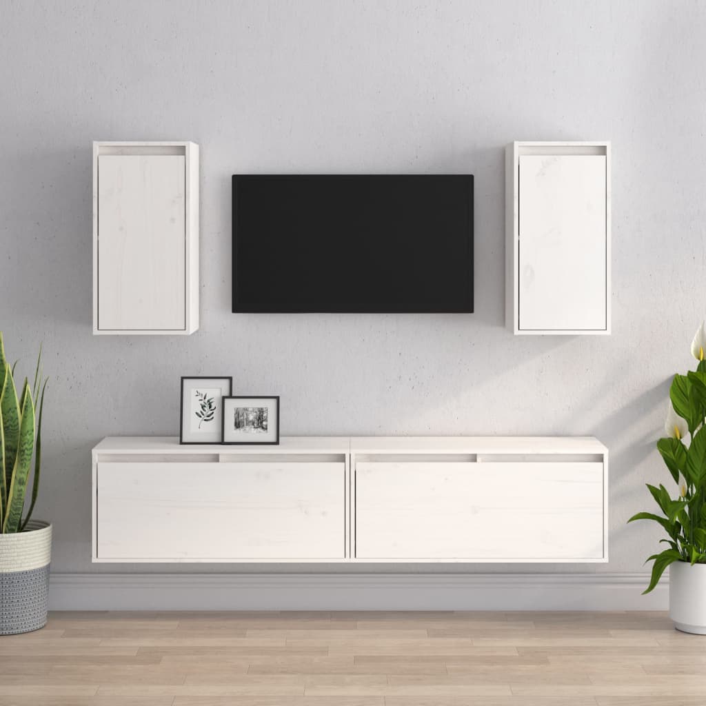 Tv Skříňky 4 Ks Bílé Masivní Borové Dřevo