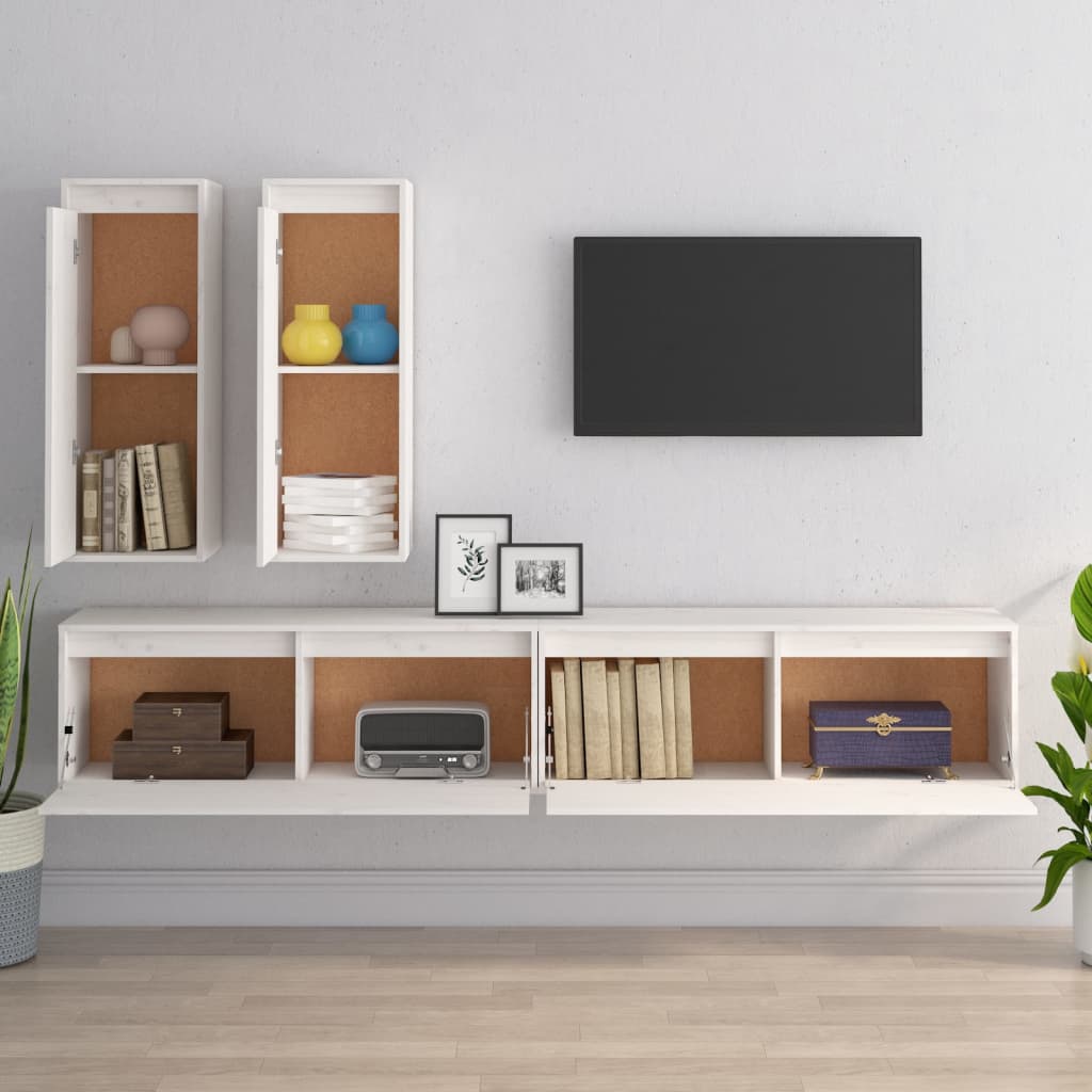 Tv Skříňky 4 Ks Bílé Masivní Borové Dřevo
