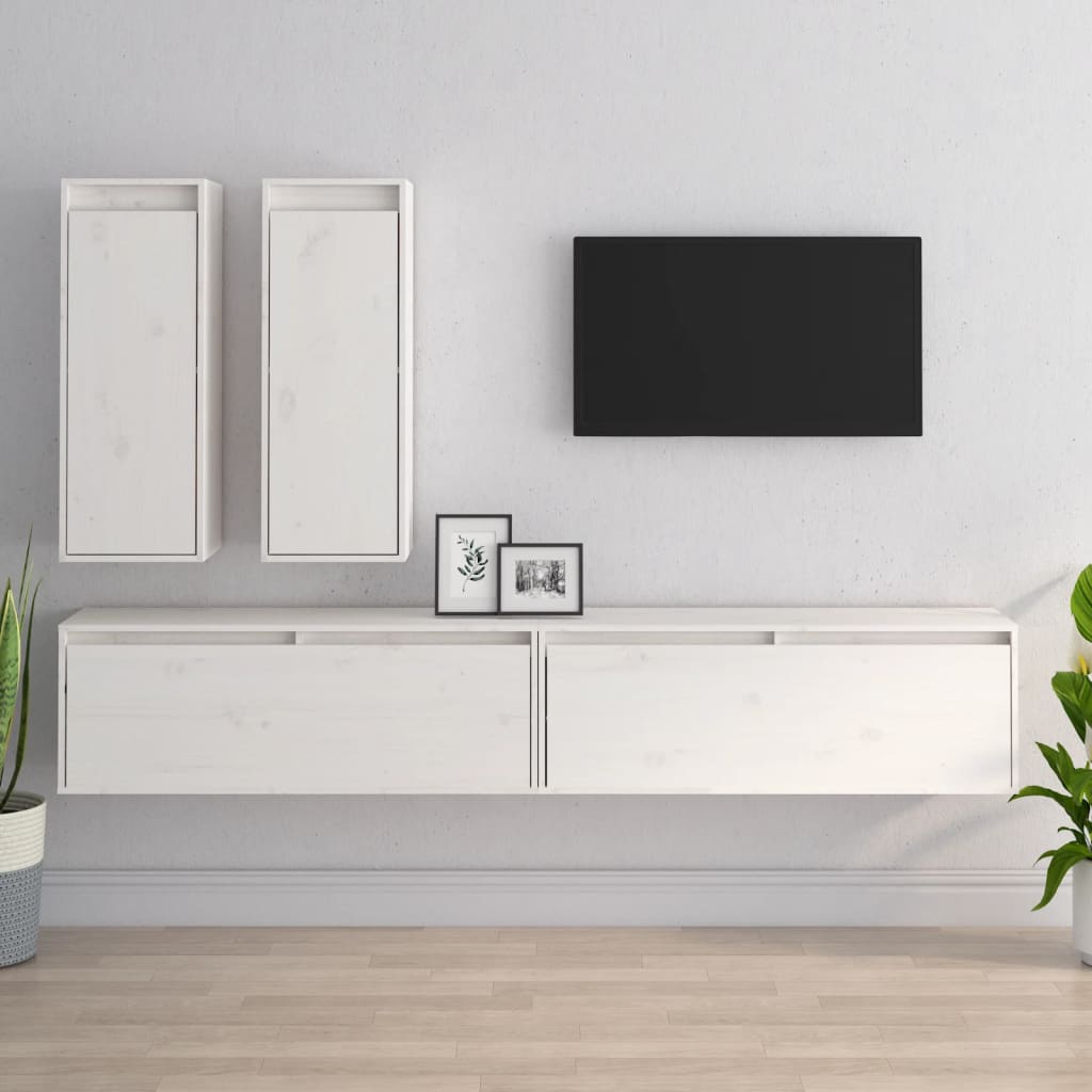 Tv Skříňky 4 Ks Bílé Masivní Borové Dřevo