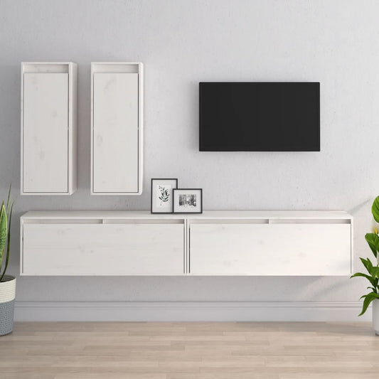 Tv Skříňky 4 Ks Bílé Masivní Borové Dřevo