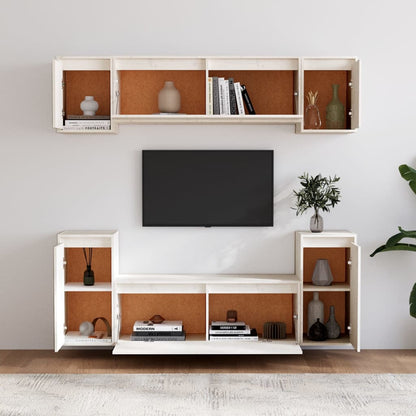 Tv Skříňky 6 Ks Bílé Masivní Borové Dřevo