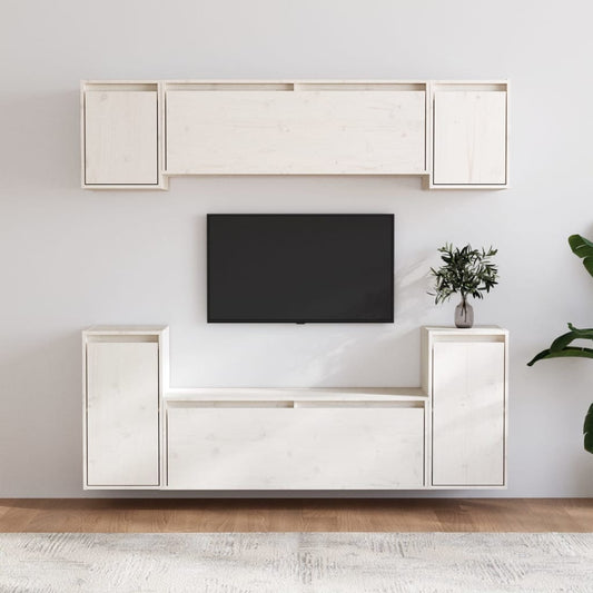 Tv Skříňky 6 Ks Bílé Masivní Borové Dřevo