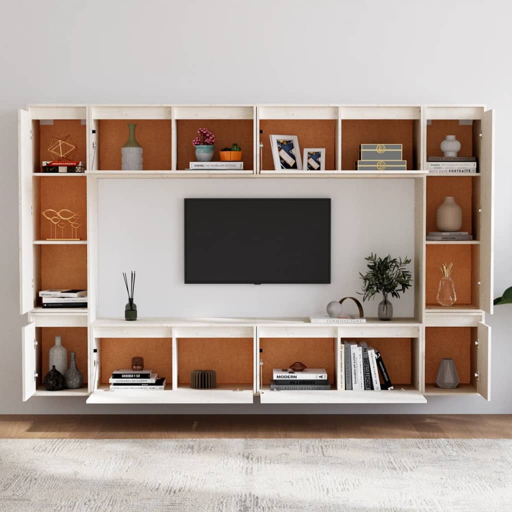 Tv Skříňky 8 Ks Bílé Masivní Borové Dřevo