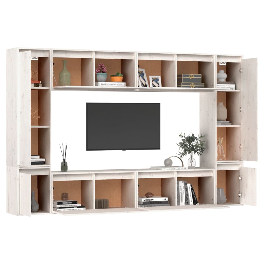 Tv Skříňky 8 Ks Bílé Masivní Borové Dřevo