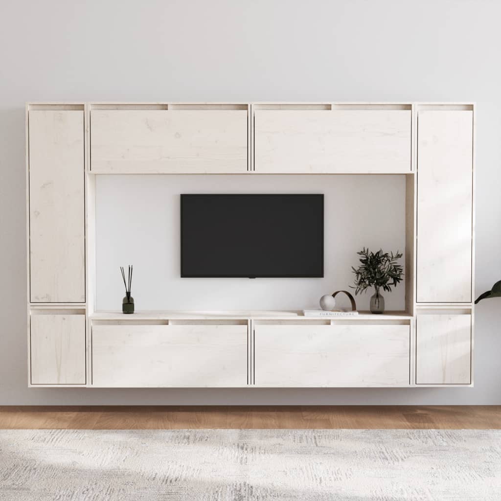 Tv Skříňky 8 Ks Bílé Masivní Borové Dřevo