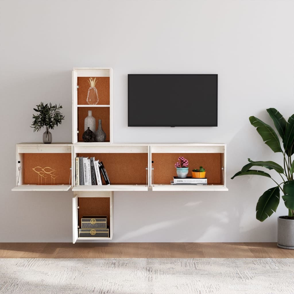 Tv Skříňky 5 Ks Bílé Masivní Borové Dřevo