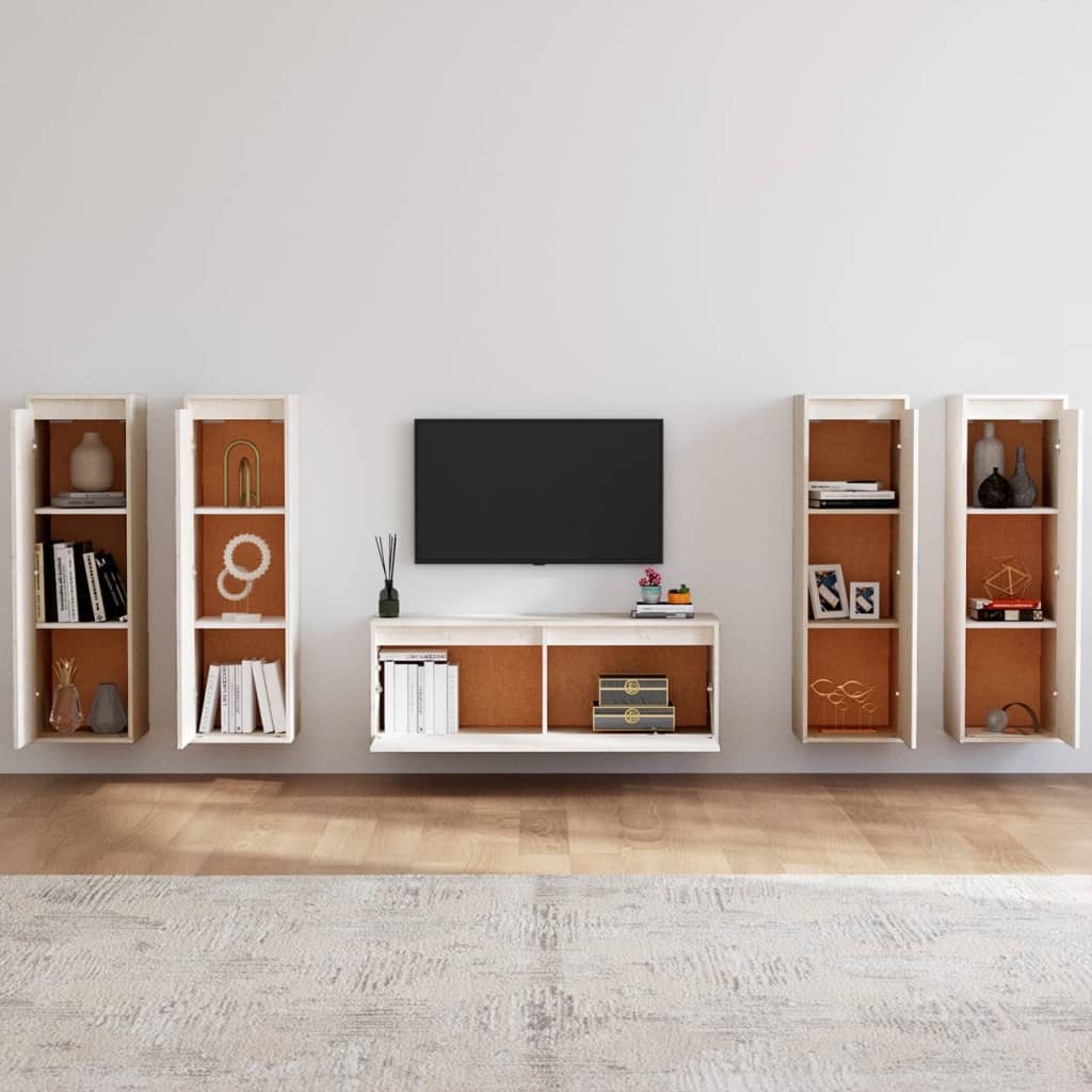 Tv Skříňky 5 Ks Bílé Masivní Borové Dřevo