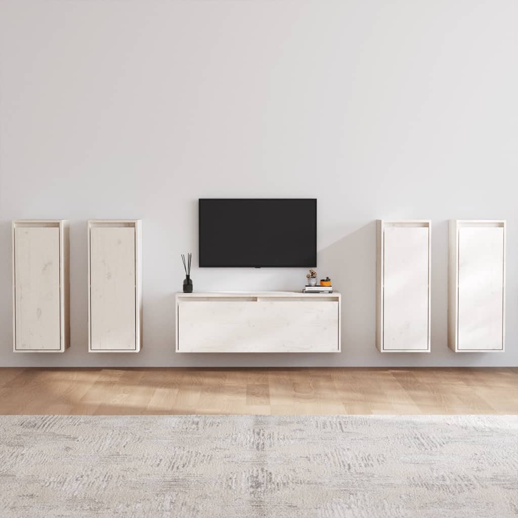 Tv Skříňky 5 Ks Bílé Masivní Borové Dřevo