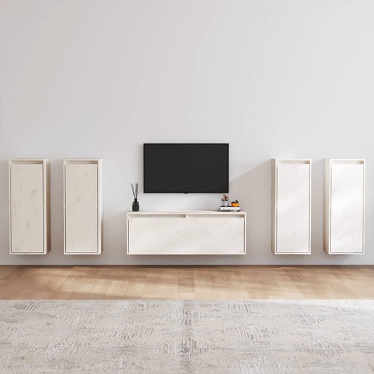Tv Skříňky 5 Ks Bílé Masivní Borové Dřevo
