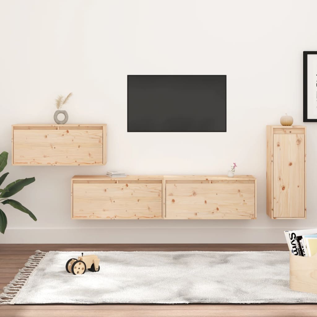 Tv Skříňky 4 Ks Bílé Masivní Borové Dřevo