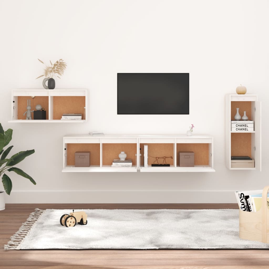 Tv Skříňky 4 Ks Bílé Masivní Borové Dřevo