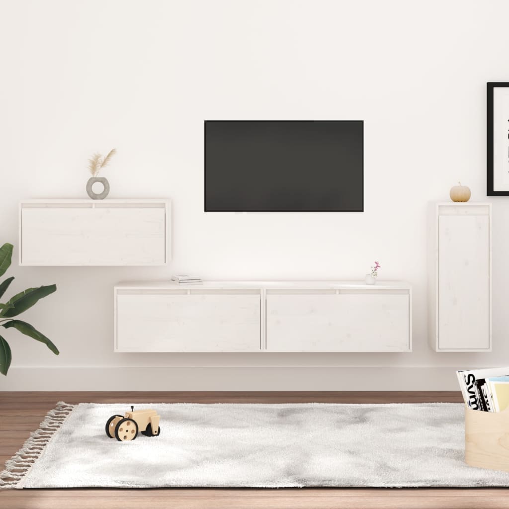 Tv Skříňky 4 Ks Bílé Masivní Borové Dřevo