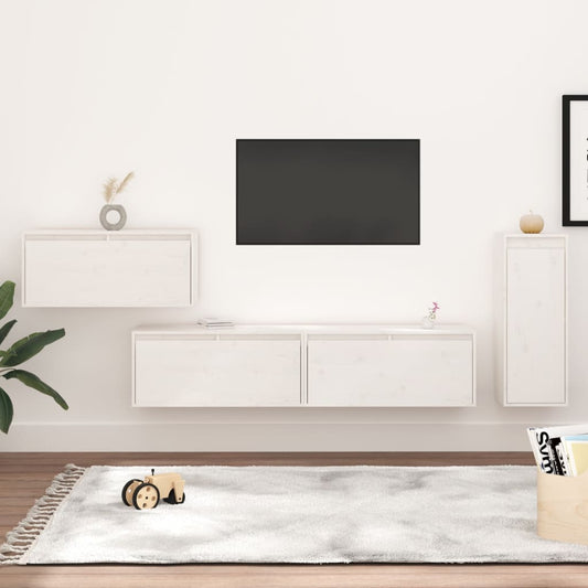 Tv Skříňky 4 Ks Bílé Masivní Borové Dřevo