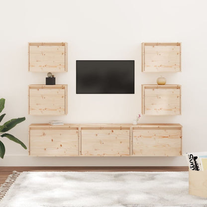 Tv Skříňky 7 Ks Bílé Masivní Borové Dřevo