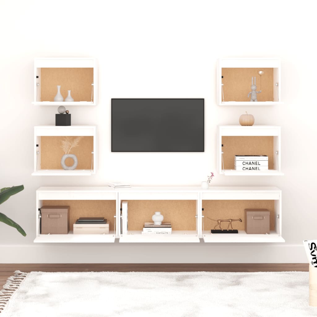 Tv Skříňky 7 Ks Bílé Masivní Borové Dřevo