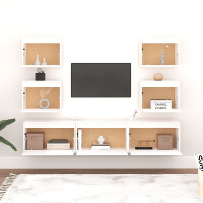 Tv Skříňky 7 Ks Bílé Masivní Borové Dřevo