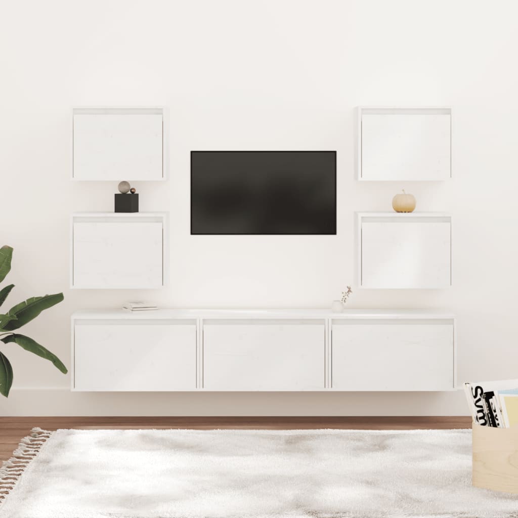 Tv Skříňky 7 Ks Bílé Masivní Borové Dřevo