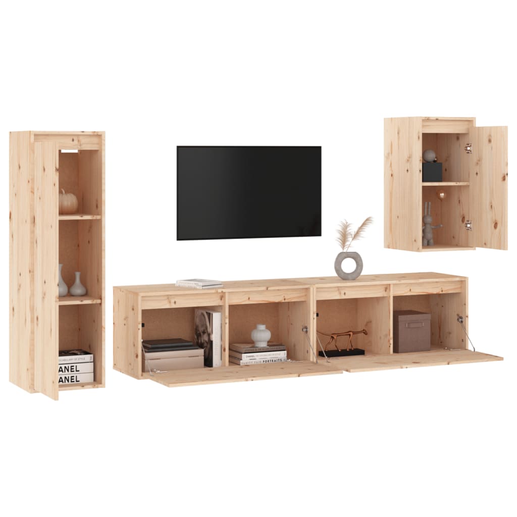 Tv Skříňky 4 Ks Masivní Borové Dřevo