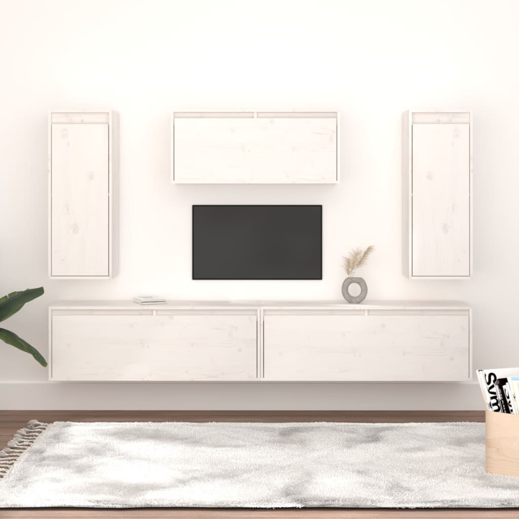 Tv Skříňky 5 Ks Bílé Masivní Borové Dřevo