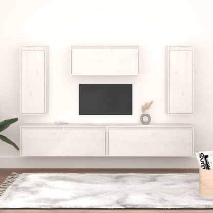 Tv Skříňky 5 Ks Bílé Masivní Borové Dřevo