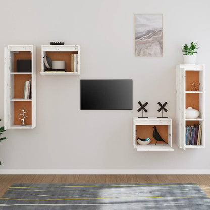Tv Skříňky 4 Ks Bílé Masivní Borové Dřevo