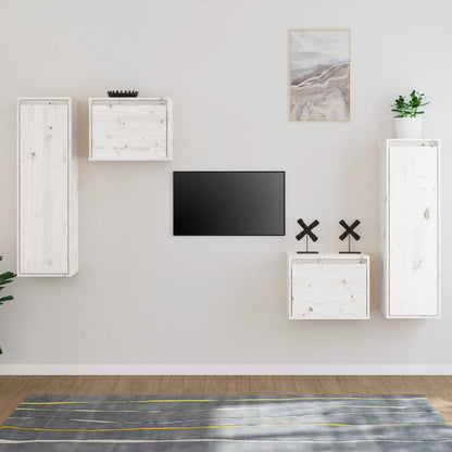 Tv Skříňky 4 Ks Bílé Masivní Borové Dřevo