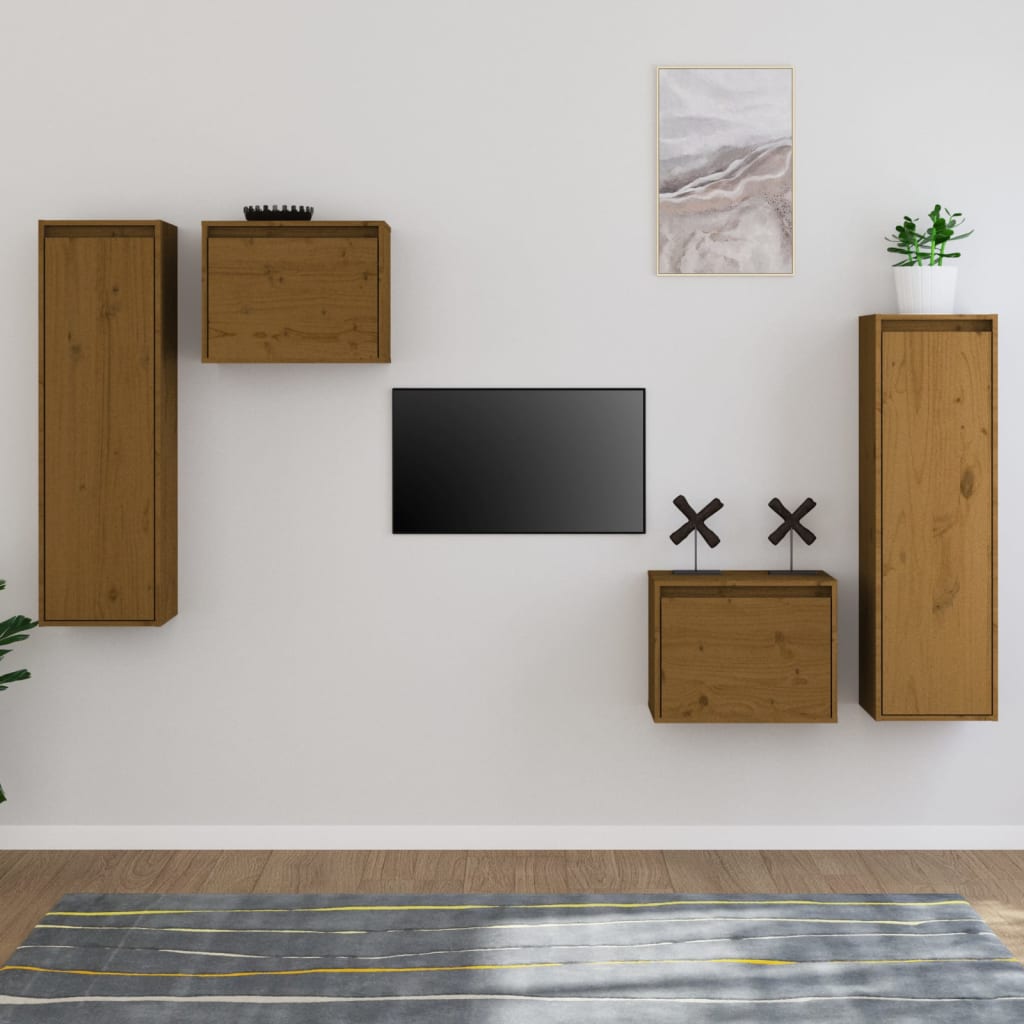 Tv Skříňky 4 Ks Bílé Masivní Borové Dřevo