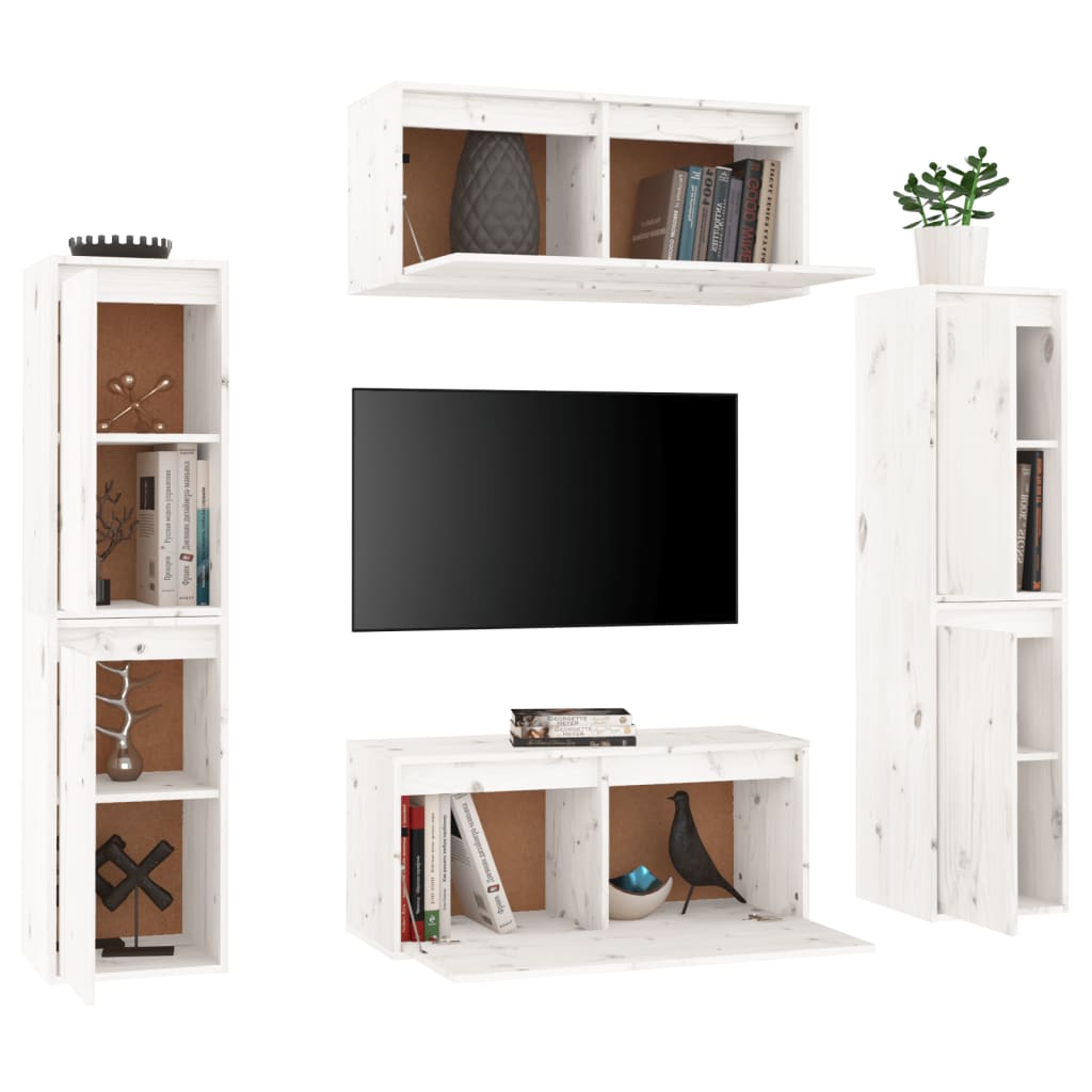 Tv Skříňky 6 Ks Bílé Masivní Borové Dřevo