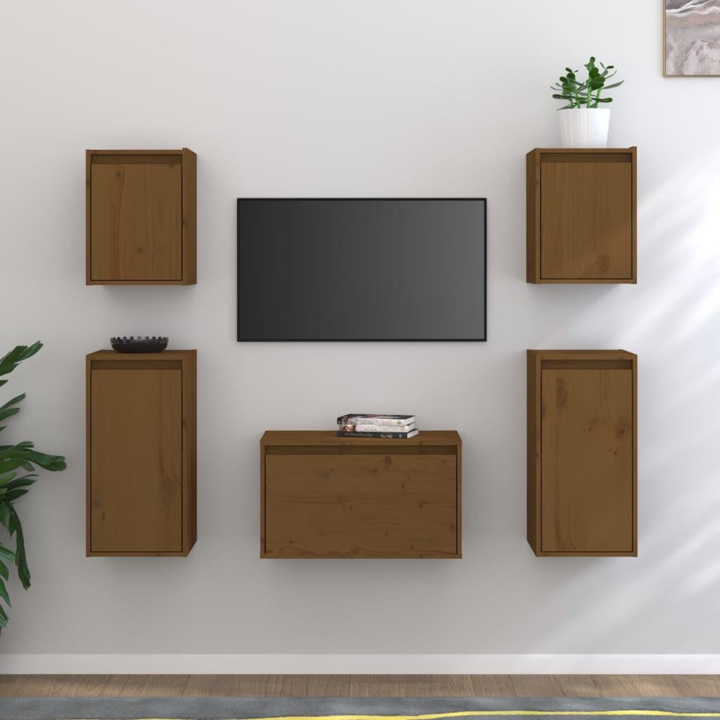 Tv Skříňky 5 Ks Medově Hnědé Masivní Borové Dřevo