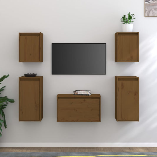Tv Skříňky 5 Ks Medově Hnědé Masivní Borové Dřevo